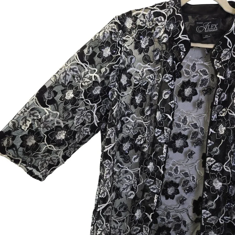 Alex Evenings Sheer Floral Embroidered & Sequin Embellished Open Jacket Size 2X - Picture 4 of 5